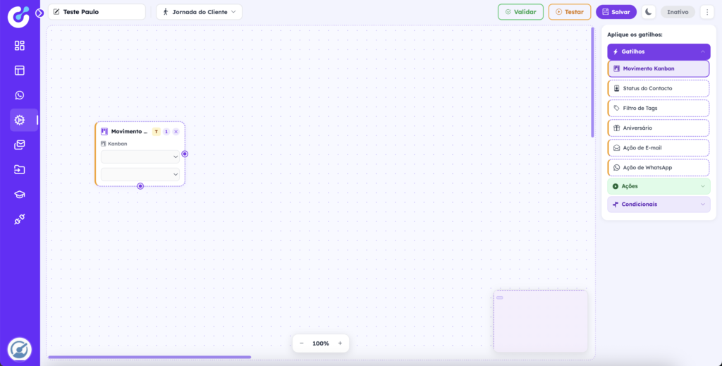 Tela de fluxo de automacao climbfy