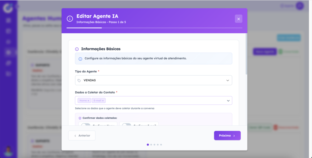 tela de construtor agente ia climbfy